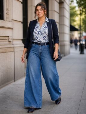 Free People Wide Leg Jeans Size 32 Blue High Rise Relaxed Fit Denim